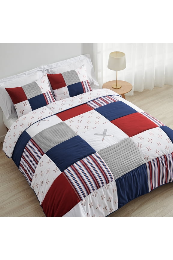 Baseball Patch Twin Bed Comforter Bedding Set