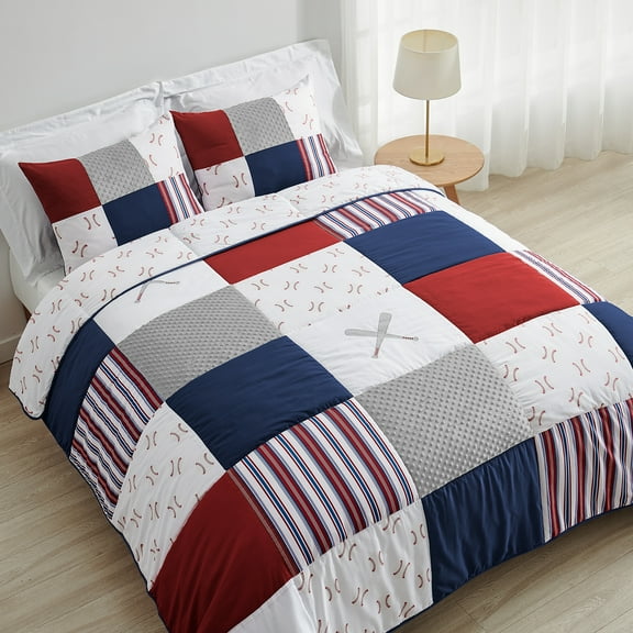 Sweet Jojo Designs Baseball Patch Twin Bed Comforter Bedding Set