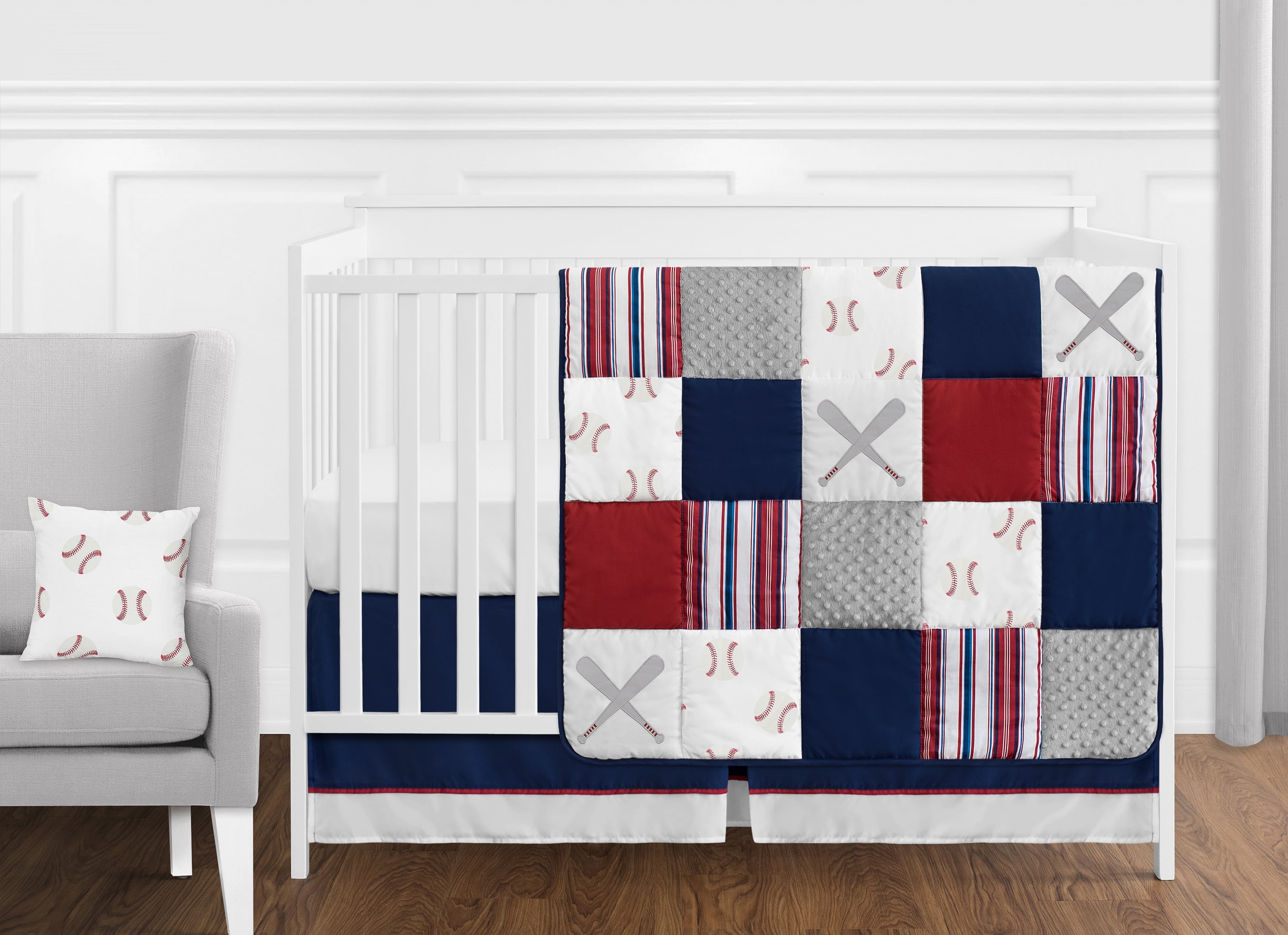 Sweet Jojo Designs Baseball Patch Red White and Blue 11 Piece Crib Bedding Set