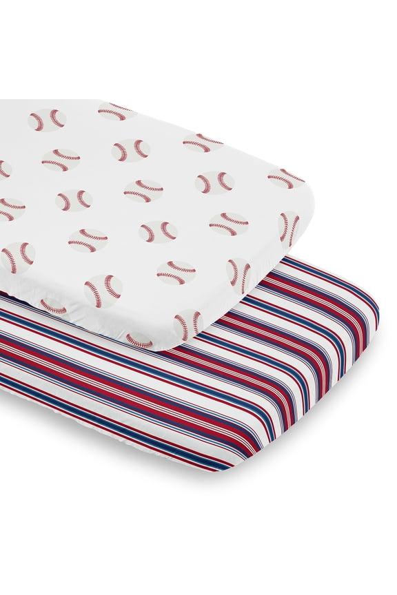 Baseball Patch Red White and Blue Baby Bassinet Fitted Sheets 2 Piece Set