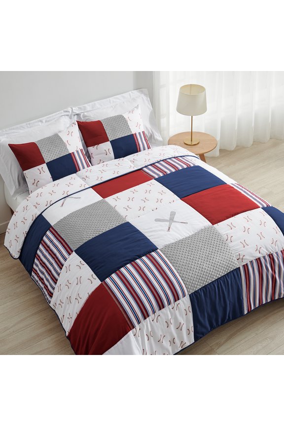 Baseball Patch Red White and Blue Full/Queen Bed Comforter 3 Piece Bedding Set - 3 Piece