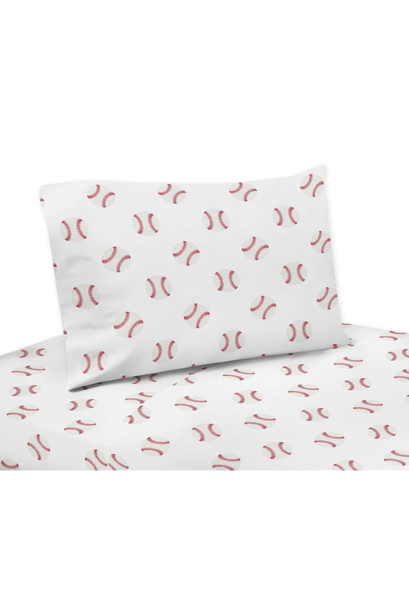 Baseball Patch Red and White 3 Piece Twin Size Sheet Set