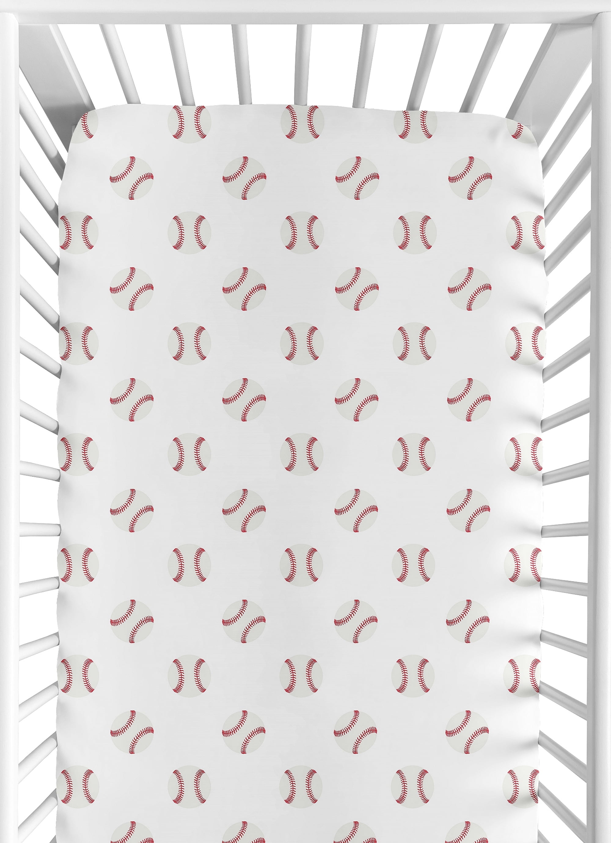 Sweet Jojo Designs Baseball Patch Red and White Fitted Crib Sheet