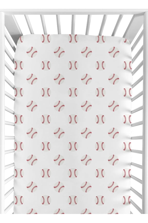 Baseball Patch Red and White Fitted Crib Sheet