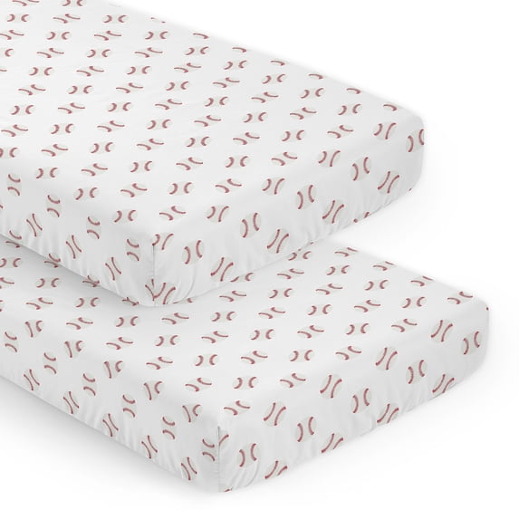 Sweet Jojo Designs Baseball Patch Red and White Fitted Crib Sheets 2 Piece Set