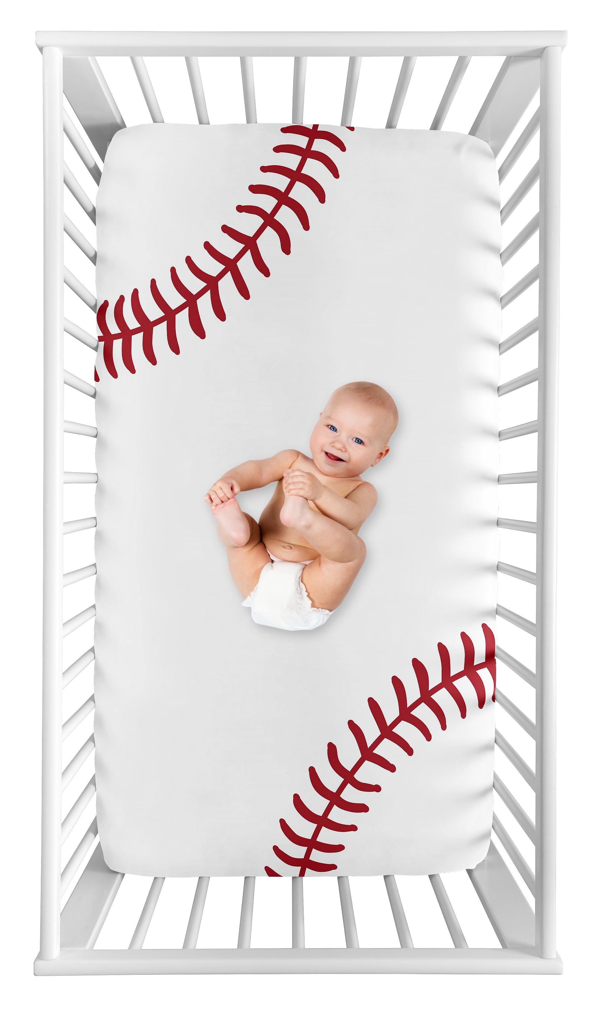 Sweet Jojo Designs Baseball Patch Red and White Photo Op Fitted Crib Sheet