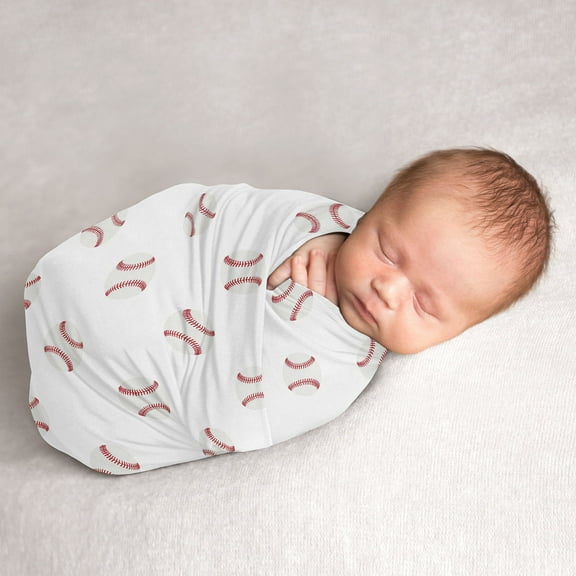 Sweet Jojo Designs Baseball Patch Red and White Swaddle Blanket