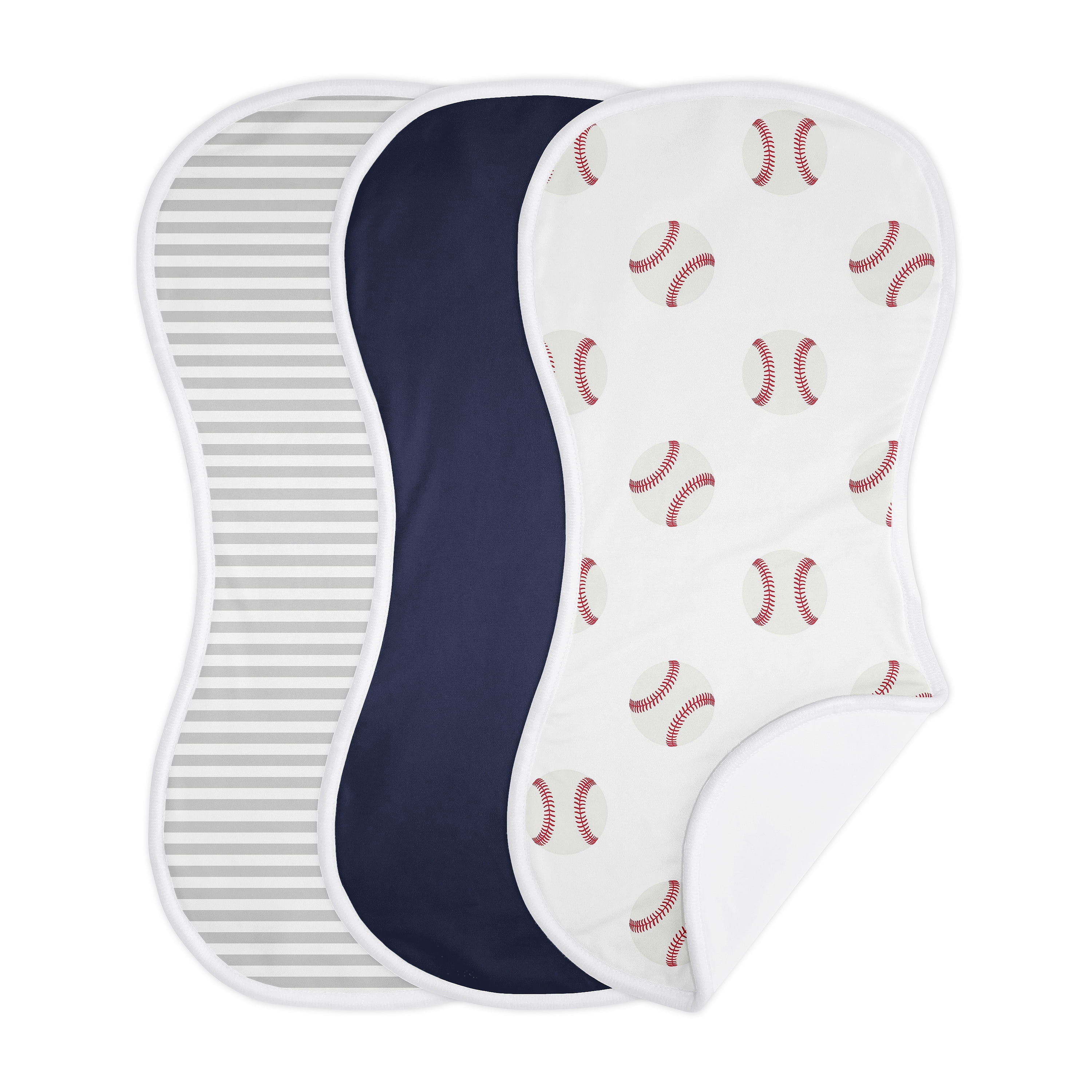 Sweet Jojo Designs Baseball Patch White Blue and Grey Absorbent Burp Cloths 3 Piece Set