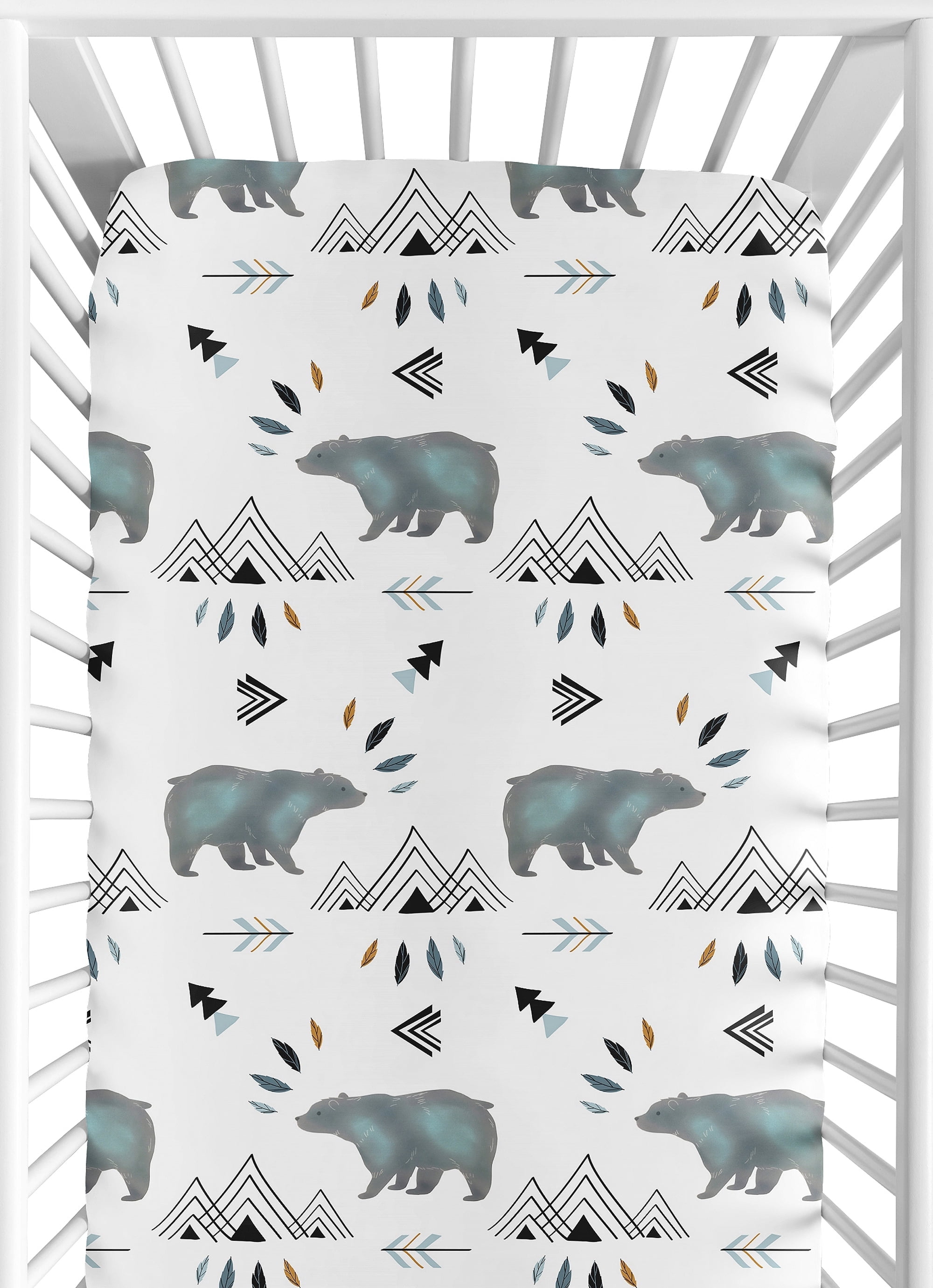 Sweet Jojo Designs Bear Mountain Blue and White Fitted Crib Sheet