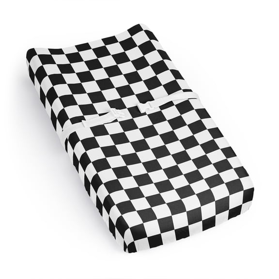Sweet Jojo Designs Black and White Gingham Checkered Plaid Boy, Girl, Unisex/Gender Neutral Changing Pad Cover Sheet