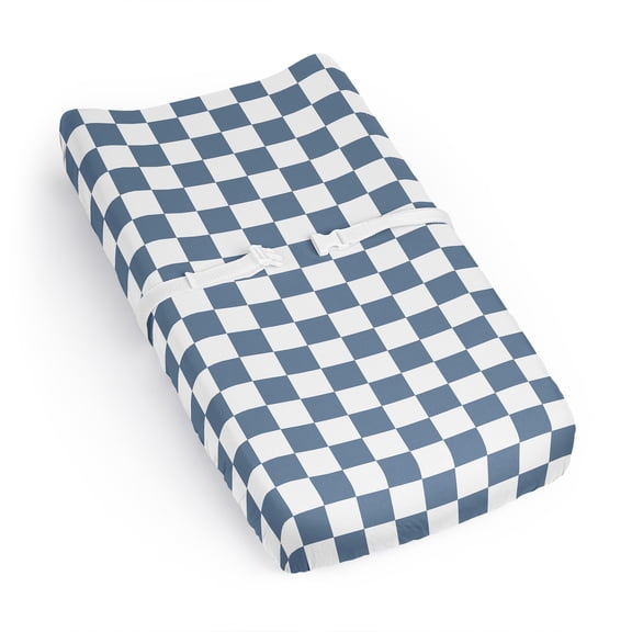 Sweet Jojo Designs Blue Gingham Checkered Plaid Boy Changing Pad Cover Sheet