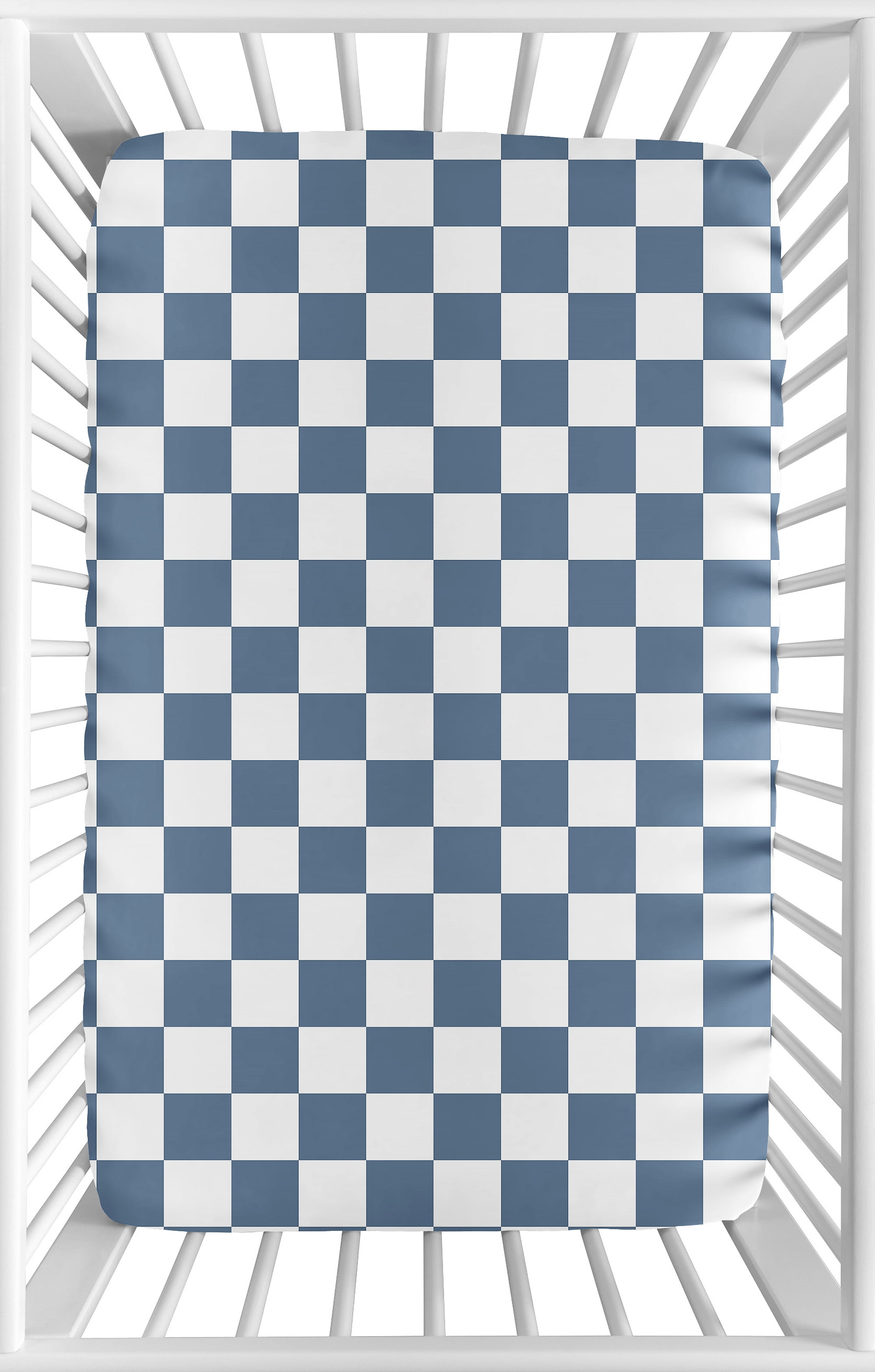 Sweet Jojo Designs Blue Gingham Checkered Plaid Boy Mini Fitted Crib Sheet