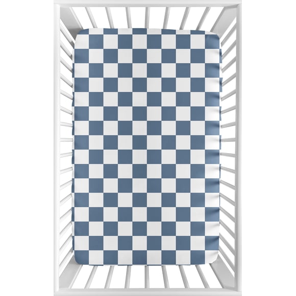 Sweet Jojo Designs Blue Gingham Checkered Plaid Boy Mini Fitted Crib Sheet