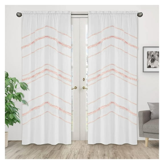 Sweet Jojo Designs Bohemian Boho Chic White and Macrame Tufted Tassel Decorative Window Treatment Panels Curtains Drapes Blush Textured Minimalist White Cotton Fringe Farmhouse Rustic 42x84