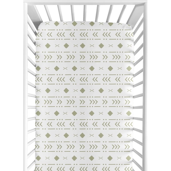 Sweet Jojo Designs Boho 200 Thread Count White Aztec Woven Fitted Sheet, Crib Size