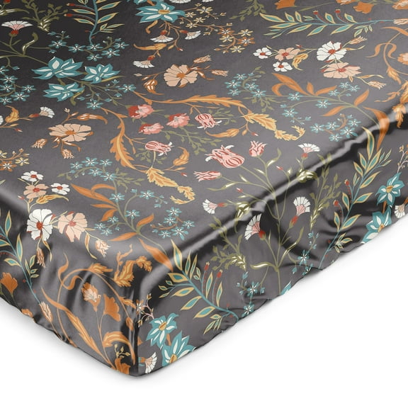 Sweet Jojo Designs Boho Floral Wildflower Black Orange and Blue Satin Fitted Crib Sheet