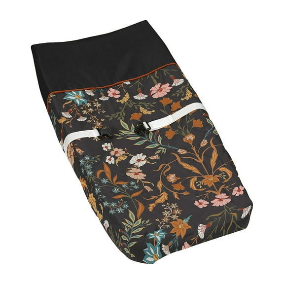 Sweet Jojo Designs Boho Floral Wildflower Black and Orange Girl Changing Pad Cover