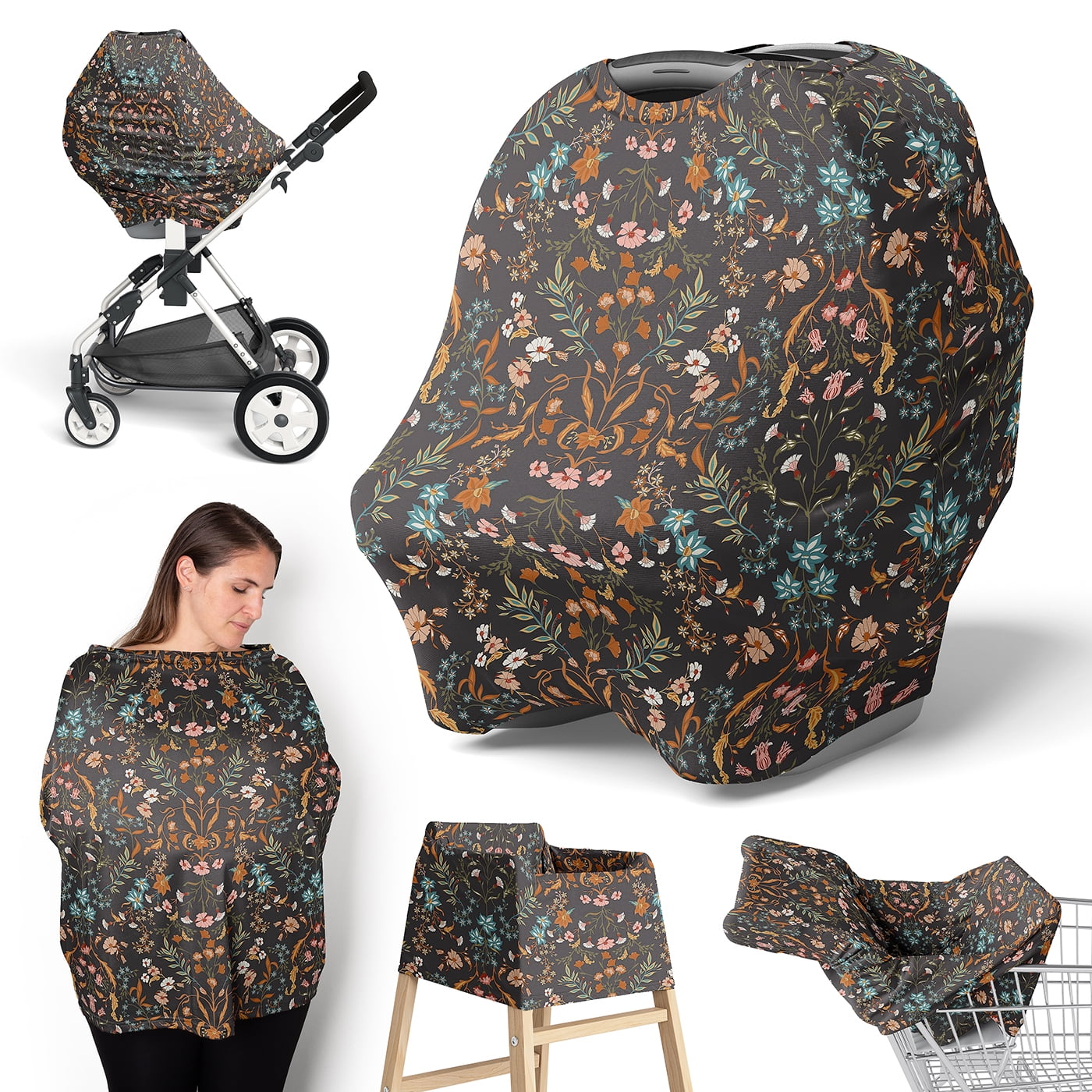 Sweet Jojo Designs Boho Floral Wildflower Black and Orange Girl Multi Use Baby Car Seat and Nursing Cover