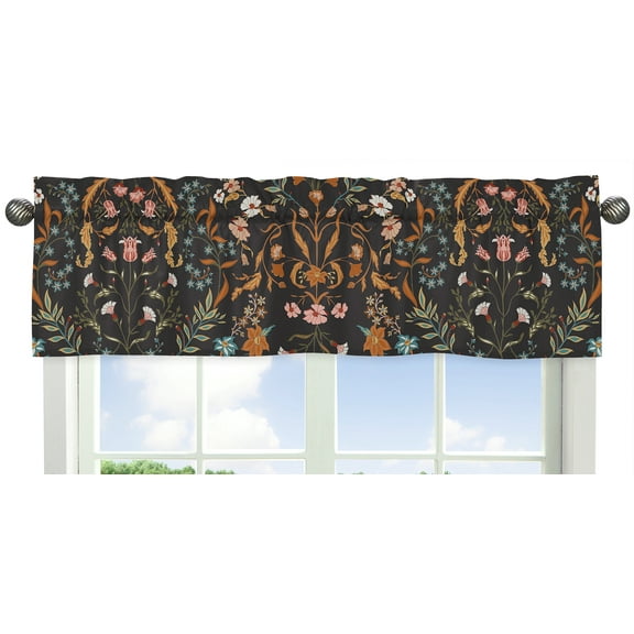 Sweet Jojo Designs Boho Floral Wildflower Black and Orange Girl Semi-Sheer Window Valance