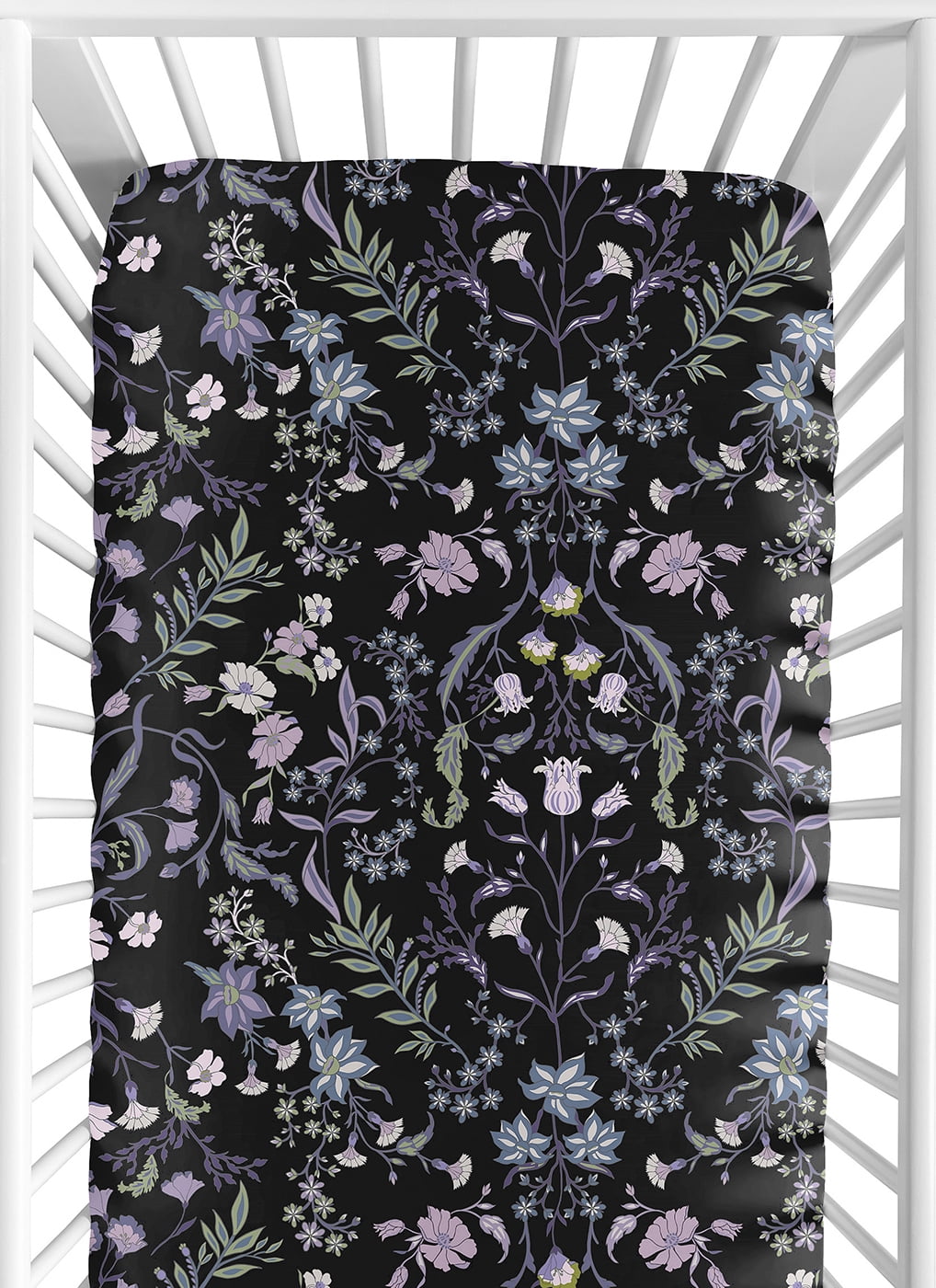 Sweet Jojo Designs Boho Floral Wildflower Black and Purple Girl Fitted Crib Sheet