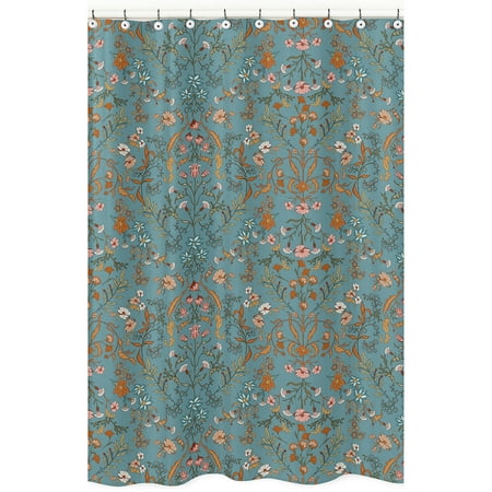 Sweet Jojo Designs Boho Floral Wildflower Blue and Orange Girl Fabric Shower Curtain