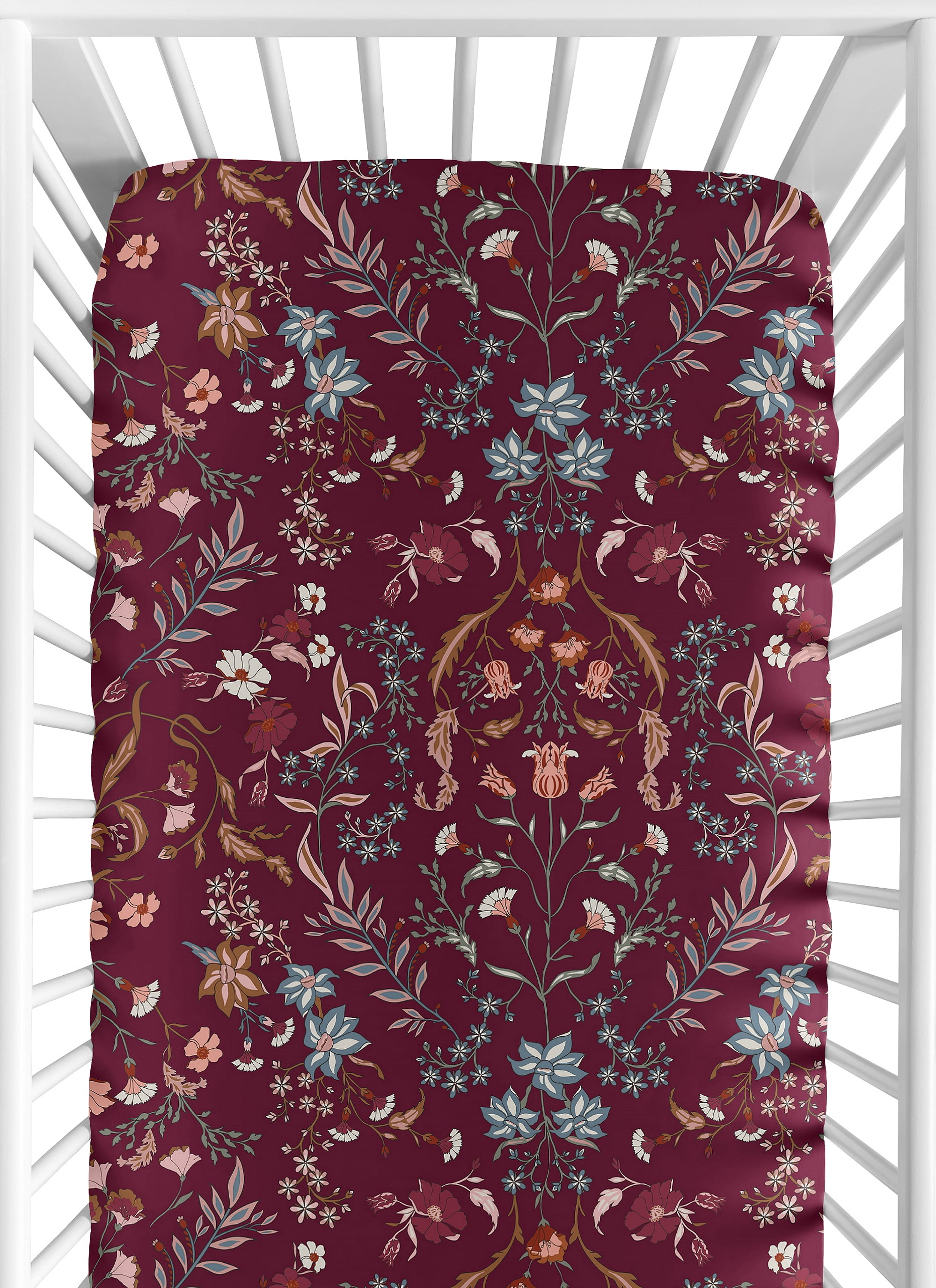 Sweet Jojo Designs Boho Floral Wildflower Burgundy Red and Orange Girl Fitted Crib Sheet