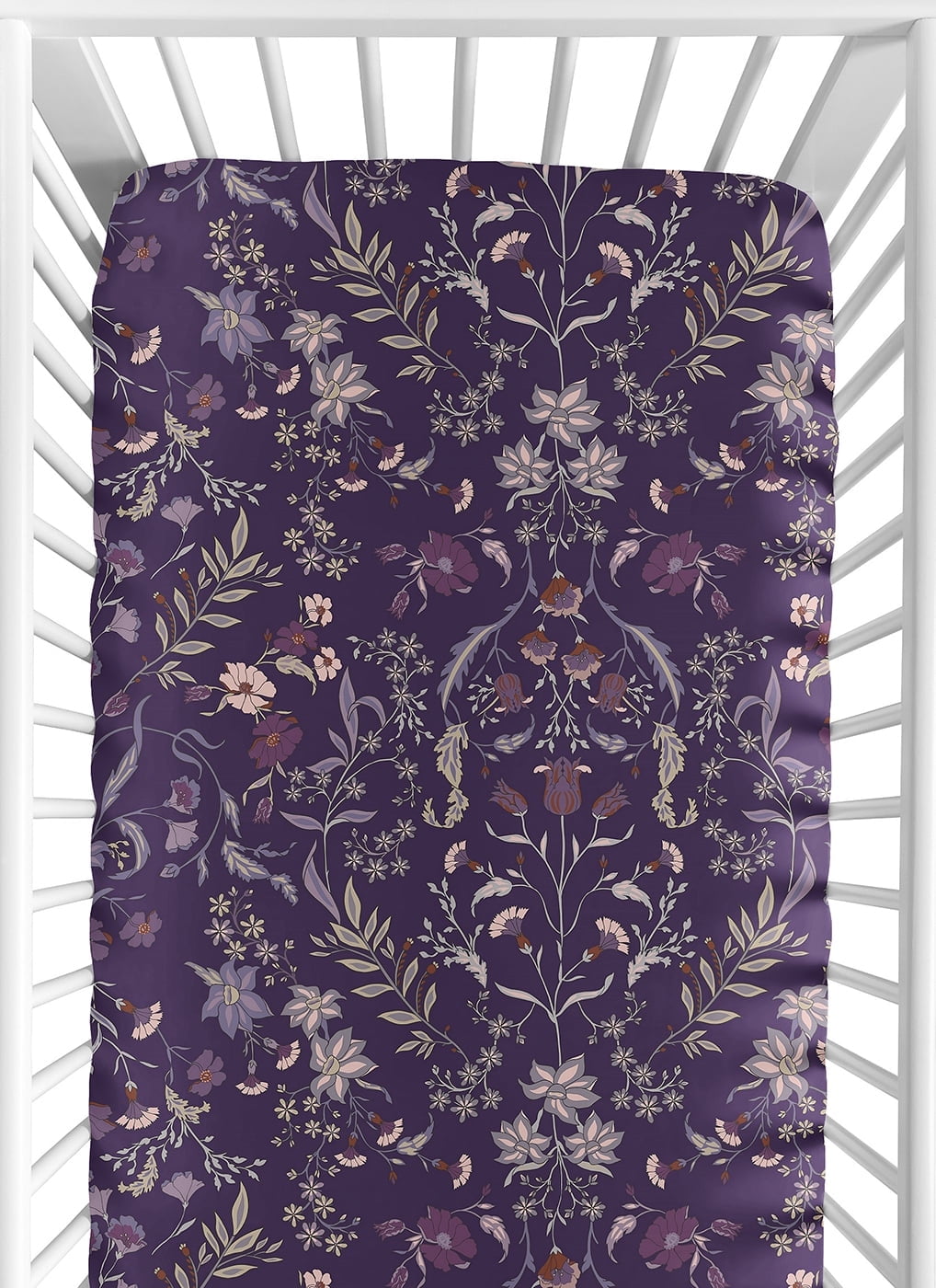 Sweet Jojo Designs Boho Floral Wildflower Plum Purple Girl Fitted Crib Sheet