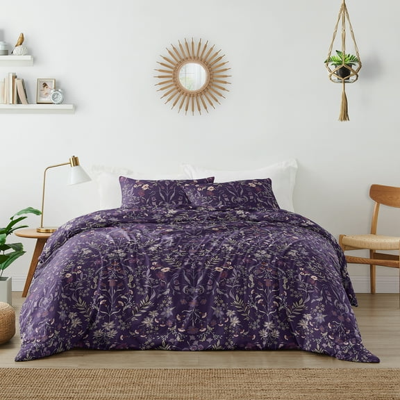 Sweet Jojo Designs Boho Floral Wildflower Plum Purple Girl King Duvet Cover Bedding Set 3 Piece