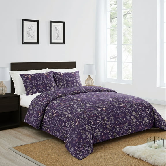 Sweet Jojo Designs Boho Floral Wildflower Plum Purple Girl Queen Duvet Cover Bedding Set 3 Piece Set