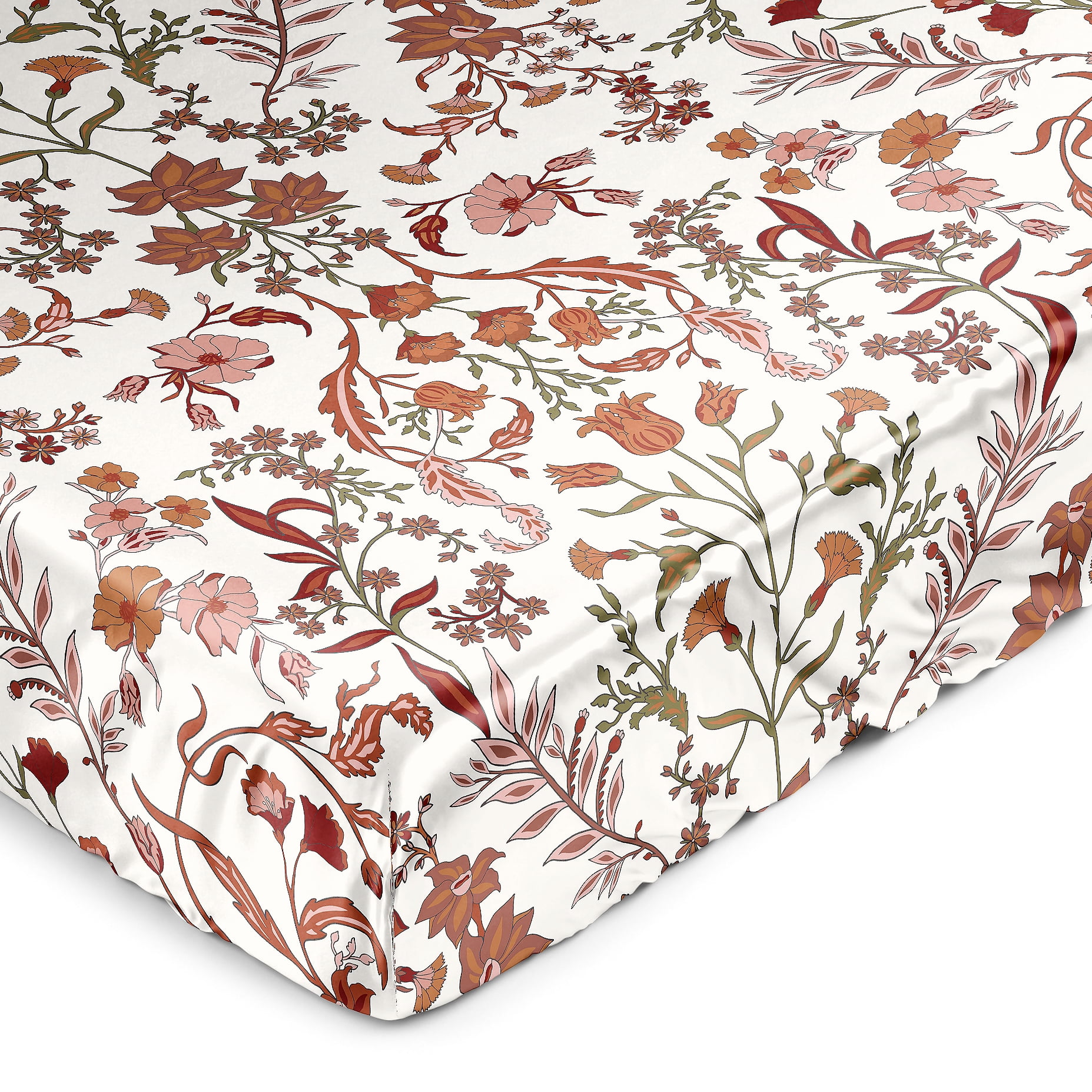 Sweet Jojo Designs Boho Floral Wildflower Rust Orange and Ivory Girl Satin Fitted Crib Sheet