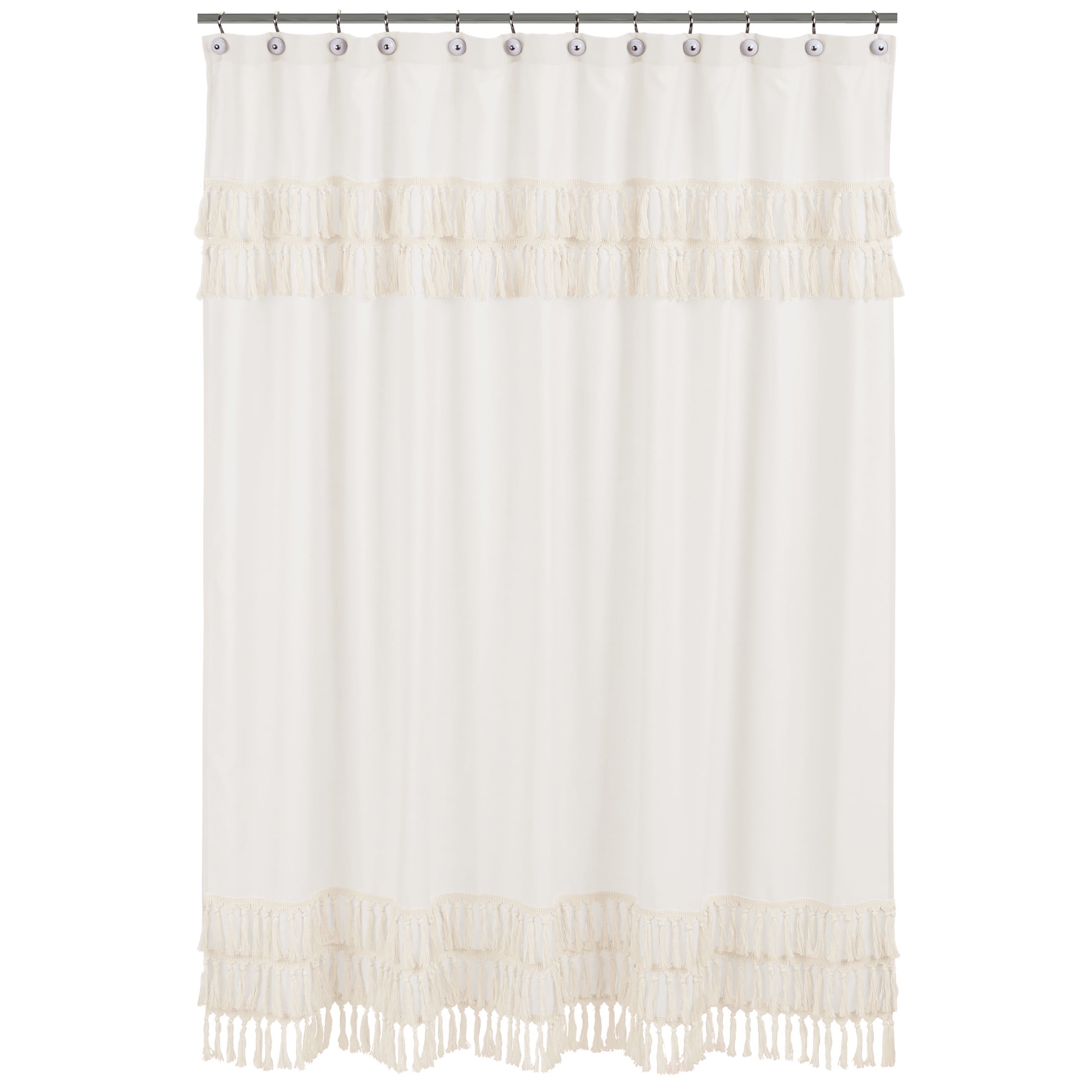 Sweet Jojo Designs Boho Fringe Macrame Ivory Fabric Shower Curtain
