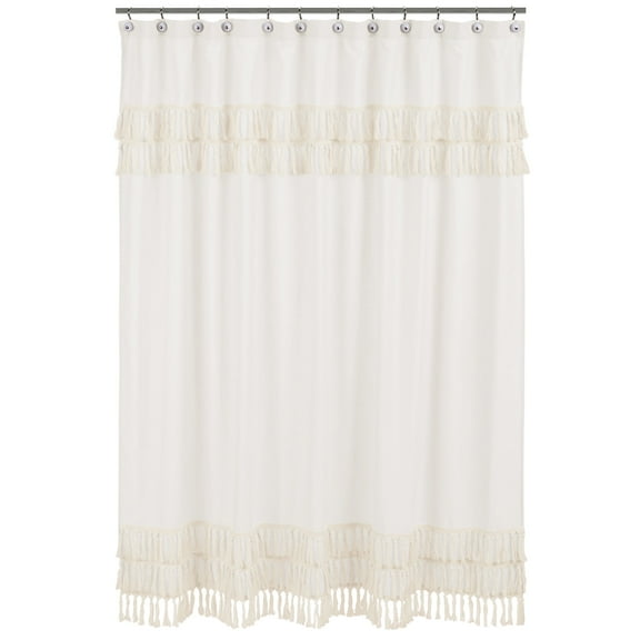 Sweet Jojo Designs Boho Fringe Macrame Ivory Fabric Shower Curtain 72x72