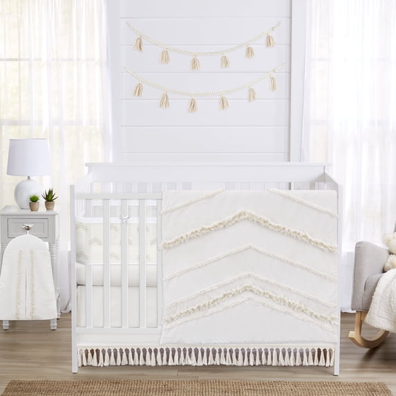 Sweet Jojo Designs Boho Fringe Off White Crib Bedding + BreathableBaby Breathable Mesh Liner Pad