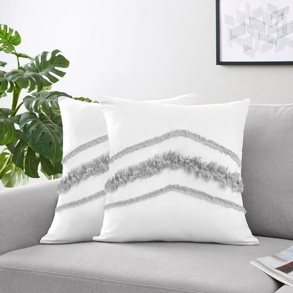 Sweet Jojo Designs Boho Fringe White Grey Decorative Throw Pillow Covers 2 Piece Set (Inserts Not Included) 18x18