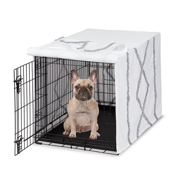 Sweet Jojo Designs Boho Fringe White and Grey Dog Crate Kennel Cover 30in.