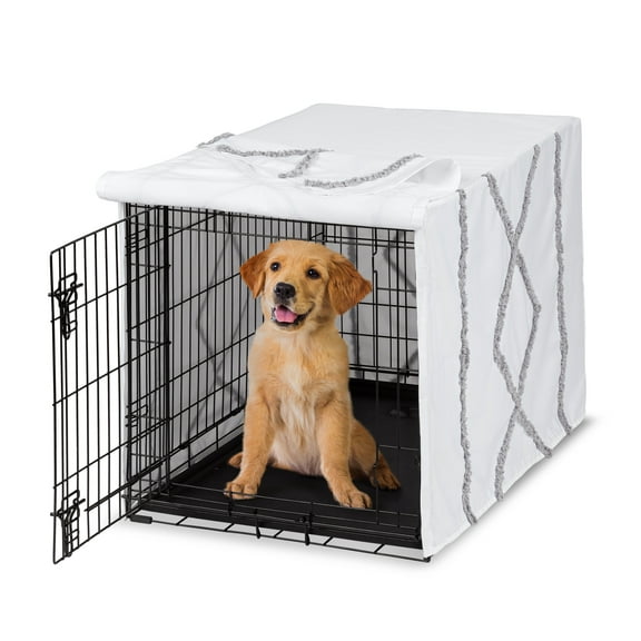 Sweet Jojo Designs Boho Fringe White and Grey Dog Crate Kennel Cover 36in. Boy or Girl Gender Neutral Unisex