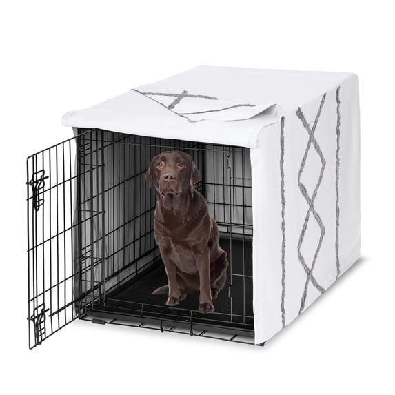 Sweet Jojo Designs Boho Fringe White and Grey Dog Crate Kennel Cover 42in.