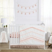 Sweet Jojo Designs Boho Fringe White and Pink 4 Piece Crib Bedding Set