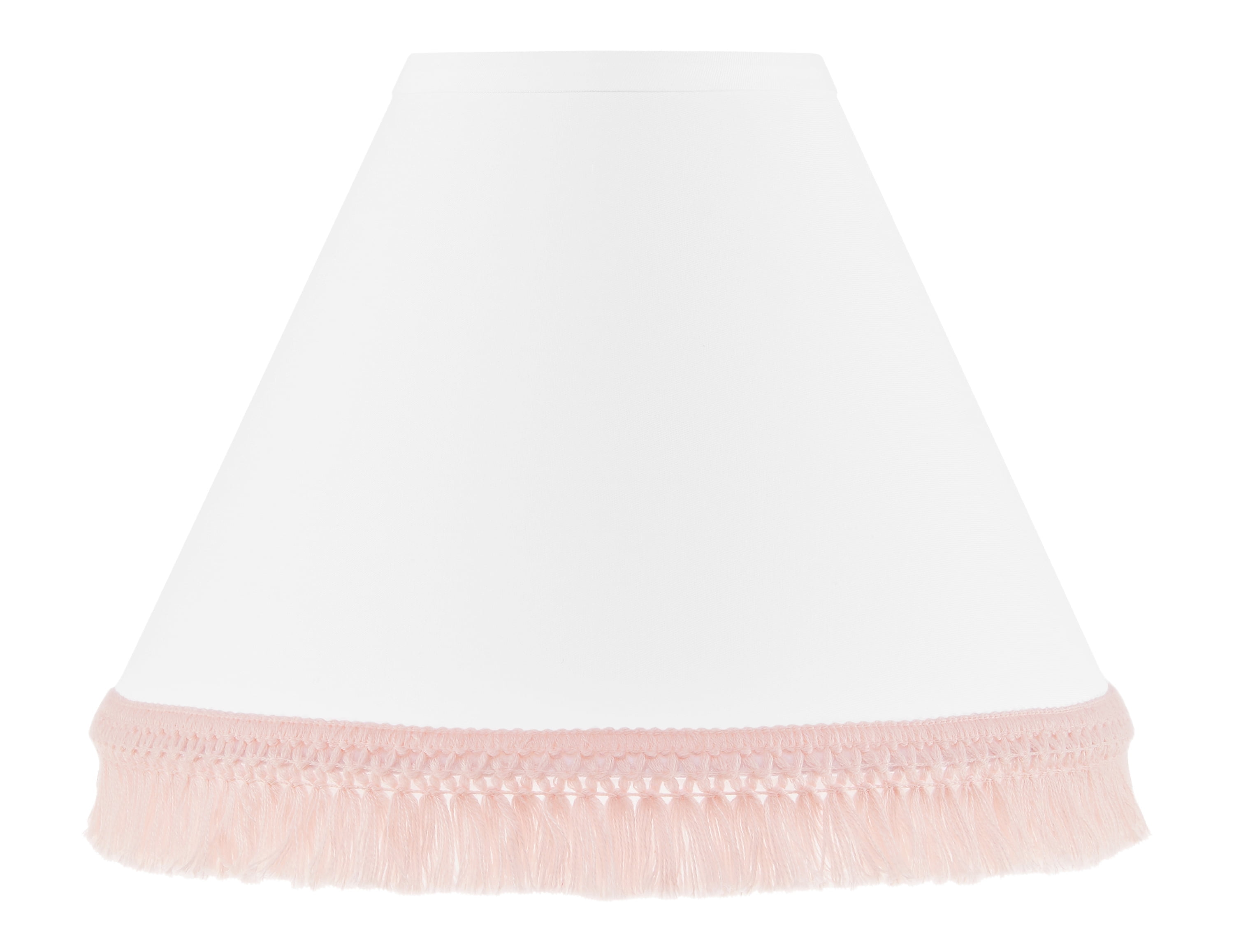 White and Blush Pink Cotton Empire Lamp Shade with Tassel Fringe