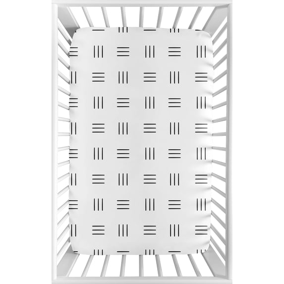 Sweet Jojo Designs Boho Hatch White and Black Mini Fitted Crib Sheet