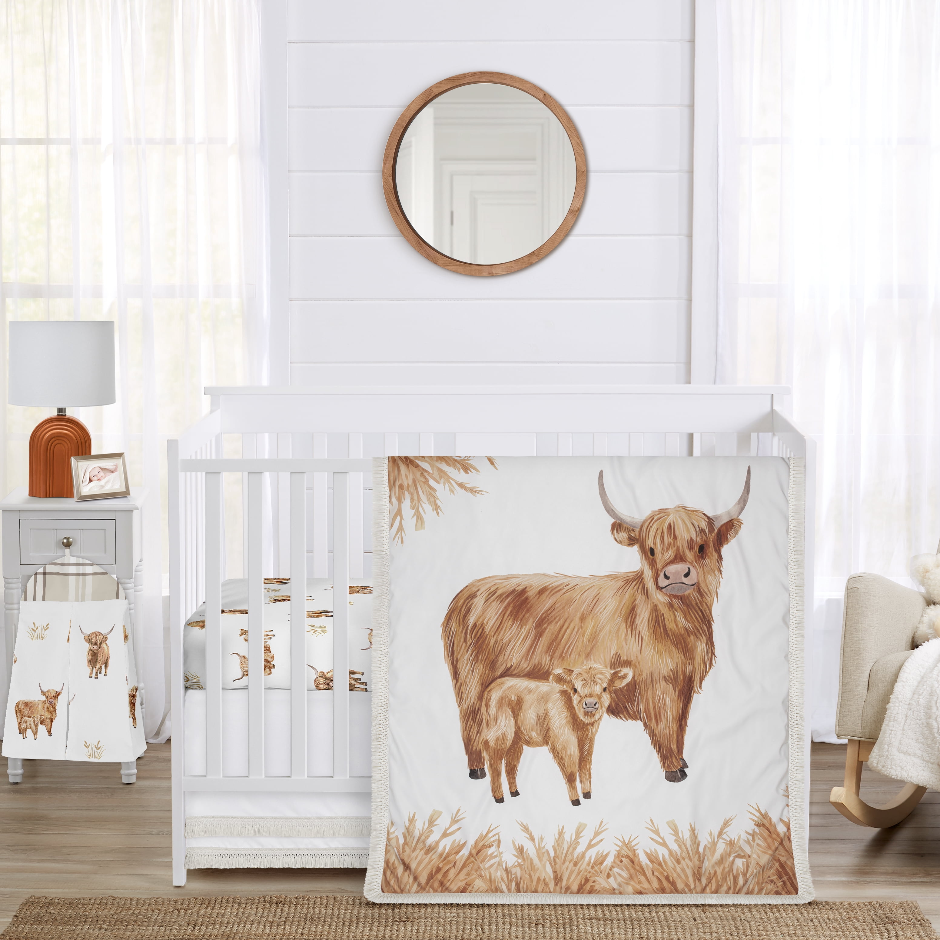 Sweet Jojo Designs Boho Highland Cow Boy, Girl, Unisex/Gender Neutral Crib Bedding Set 4 Piece