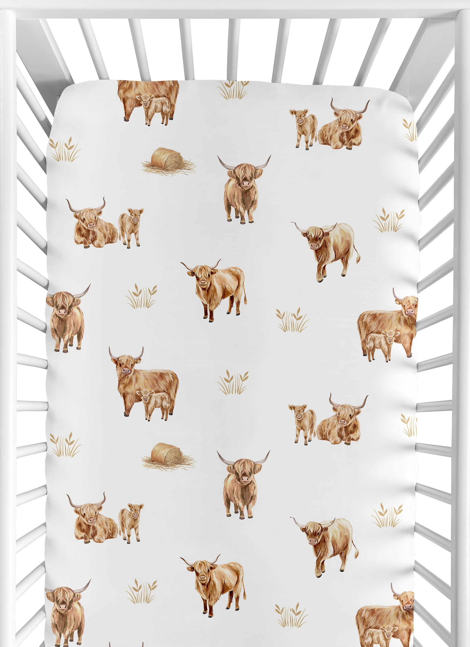 Sweet Jojo Designs Boho Highland Cow Boy, Girl, Unisex/Gender Neutral Fitted Crib Sheet