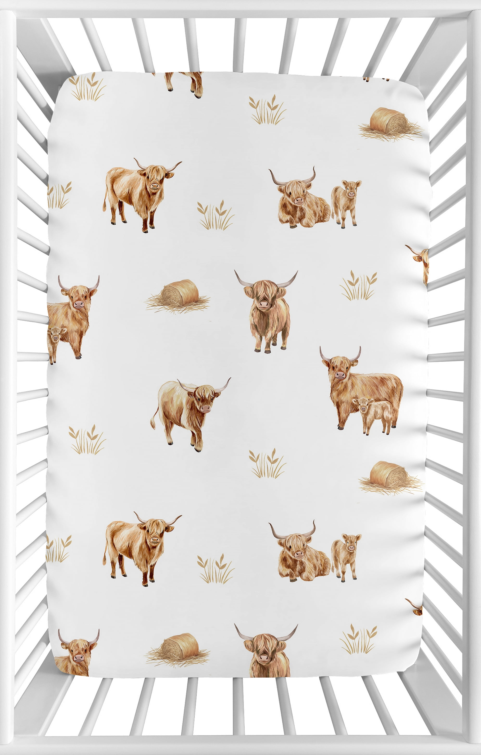 Sweet Jojo Designs Boho Highland Cow Boy, Girl, Unisex/Gender Neutral Mini Fitted Crib Sheet