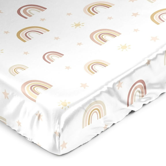 Sweet Jojo Designs Boho Rainbow Blush Pink Yellow Gold Mauve Taupe Beige Satin Fitted Crib Sheet