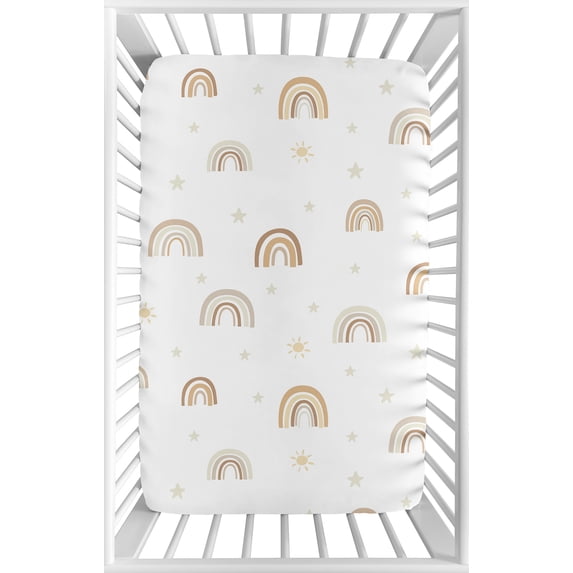 Sweet Jojo Designs Boho Rainbow Neutral Multicolor Mini Fitted Crib Sheet