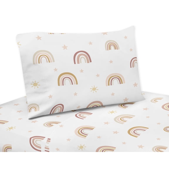 Sweet Jojo Designs Boho Rainbow Pink Tan and Yellow 3 Piece Twin Size Sheet Set