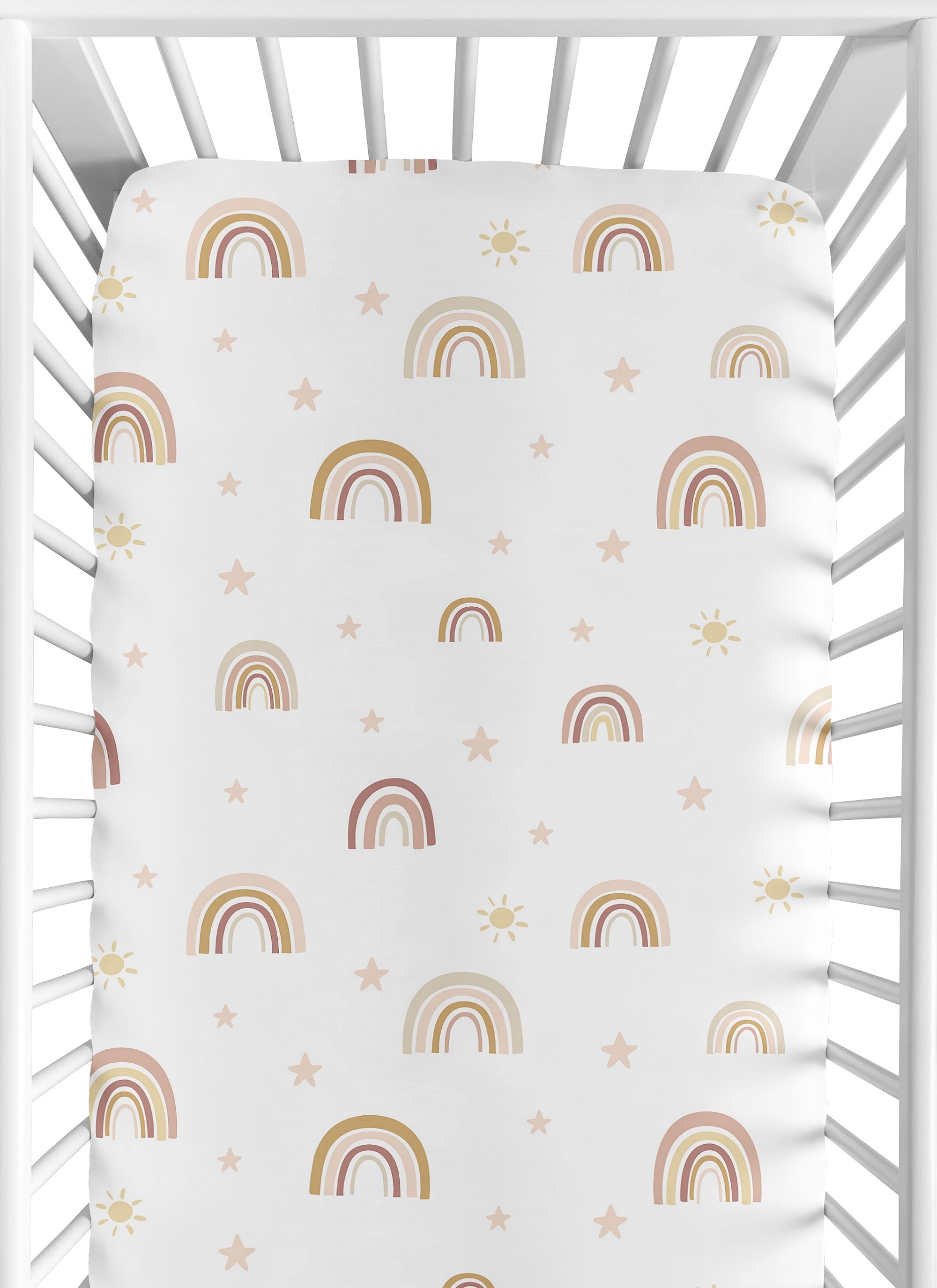 Sweet Jojo Designs Boho Rainbow Pink White Taupe Mauve Fitted Crib Sheet