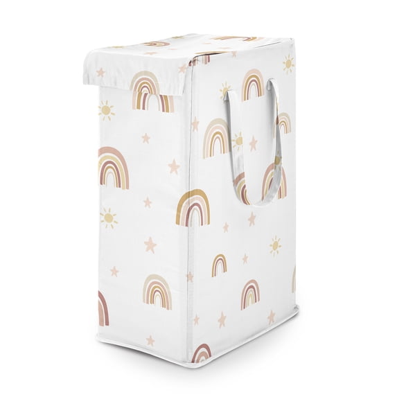 Sweet Jojo Designs Boho Rainbow Pink Yellow and Beige Foldable Laundry Hamper with Handles