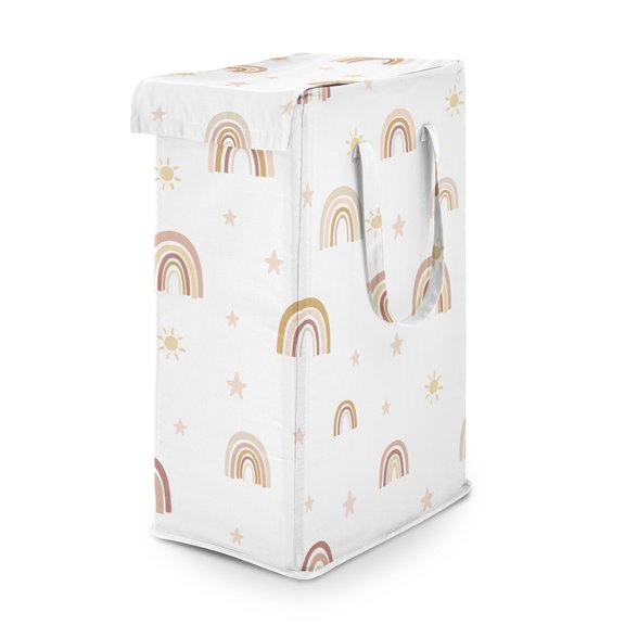 Sweet Jojo Designs Boho Rainbow Pink Yellow and Beige Foldable Laundry Hamper with Handles