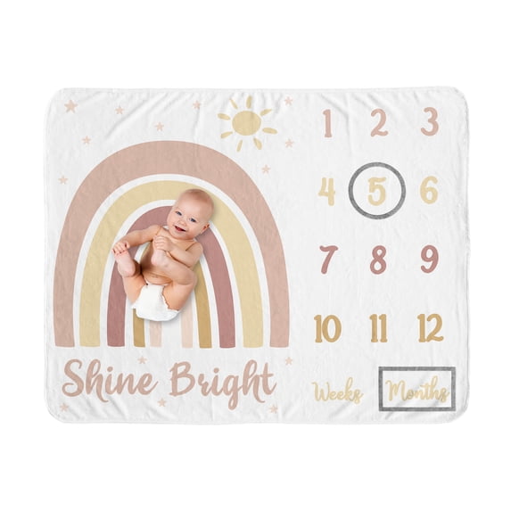 Sweet Jojo Designs Boho Rainbow Pink Yellow and White Fleece Milestone Baby Blanket 3 Piece Set